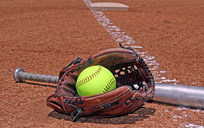 saftball glove bat and ball